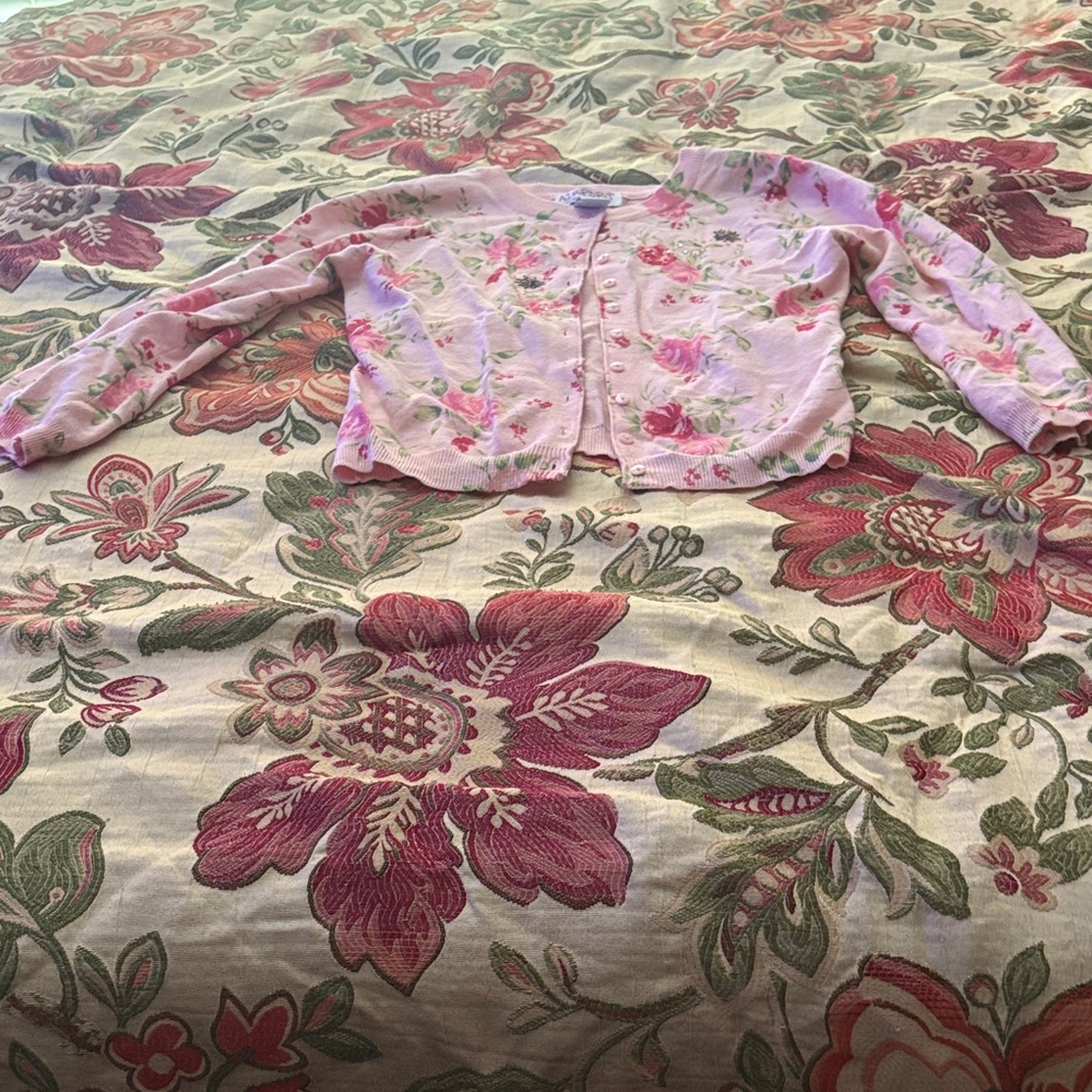 Charming Pink Floral Kids Cardigan